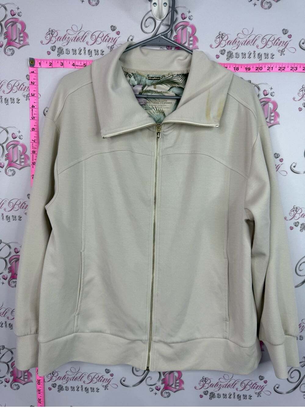 Tommy Bahama sweater collared Light Beige Full-Zip Bomber Jacket